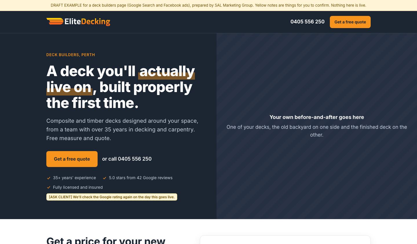 Preview of the Deck Builders Perth landing page